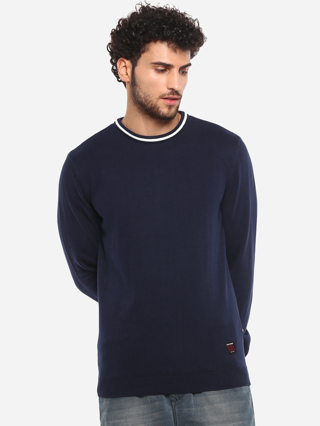 Red Chief Men Navy Blue Solid Sweater