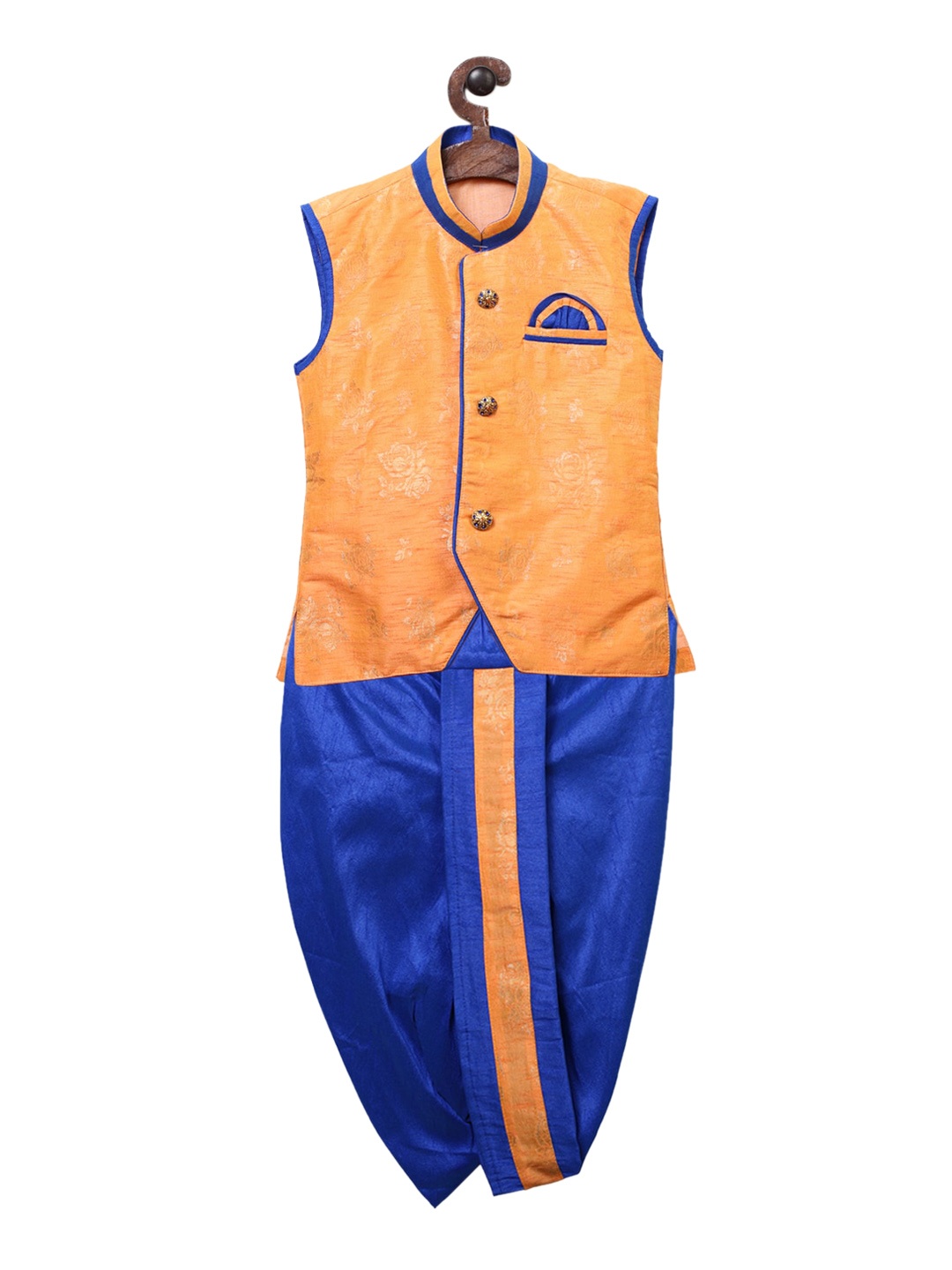 Ridokidz Boys Orange & Blue Self Design Kurta with Dhoti Pants