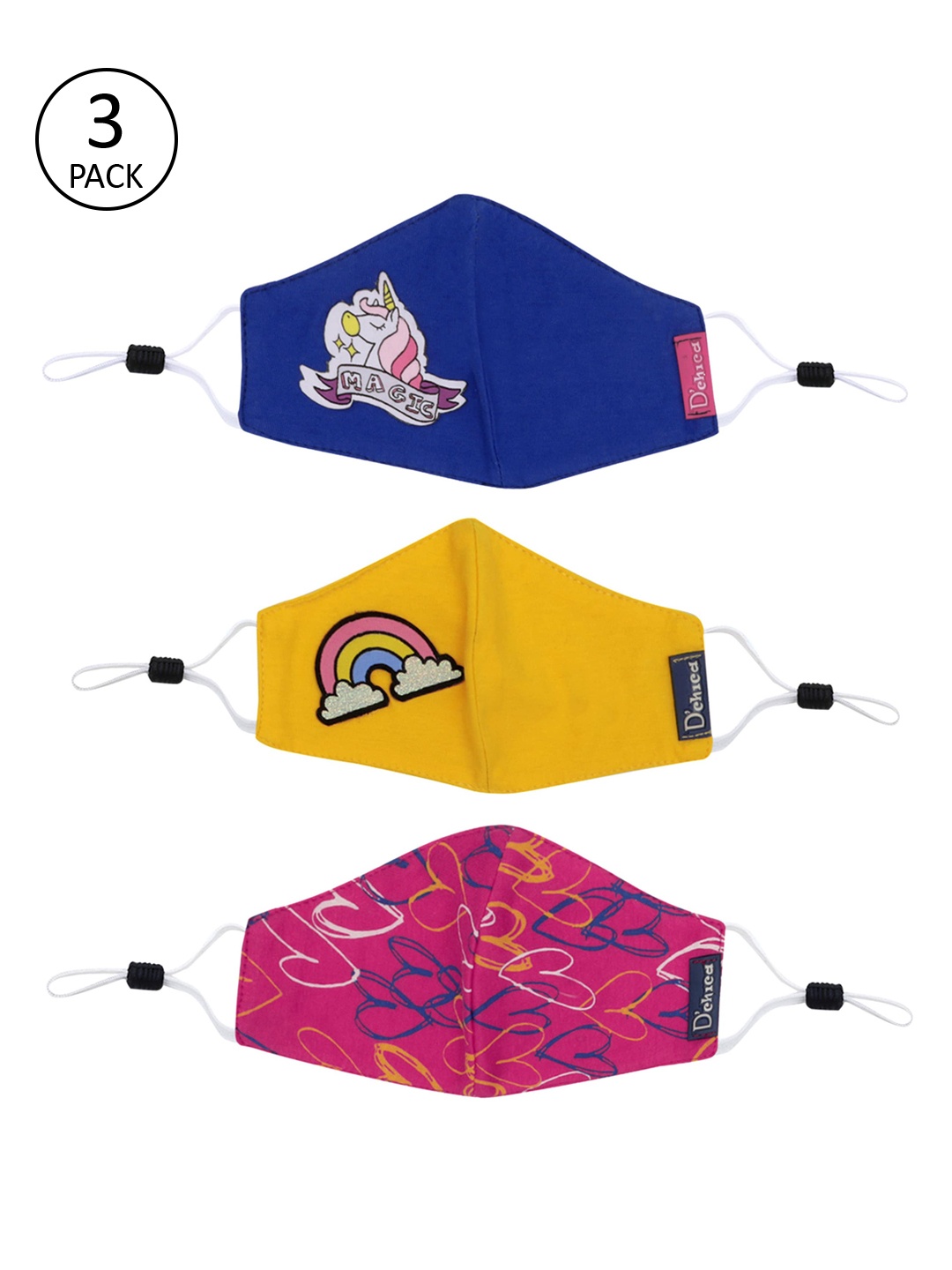 D'chica Girls Set of 3 2-Ply Cloth Masks, Yellow
