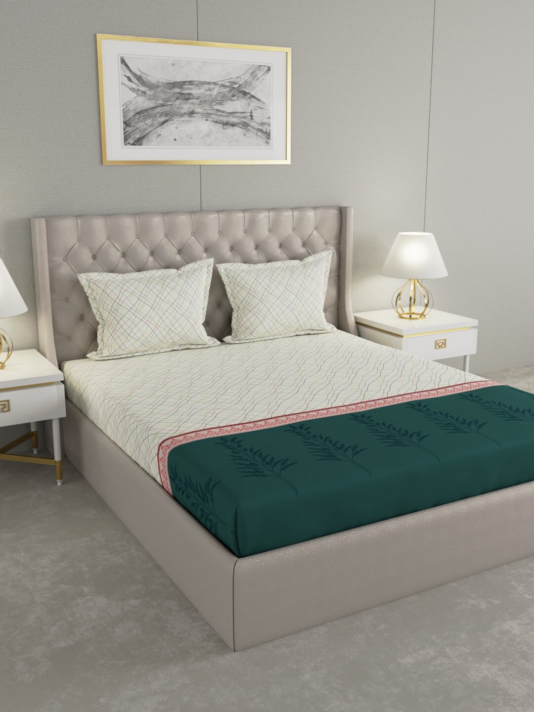 Raymond Home White & Green Abstract Print 104 TC Double Bedsheet With 2 Pillow Covers
Raymond Home White & Green Abstract Print 104 TC Double Bedsheet With 2 Pillow Covers