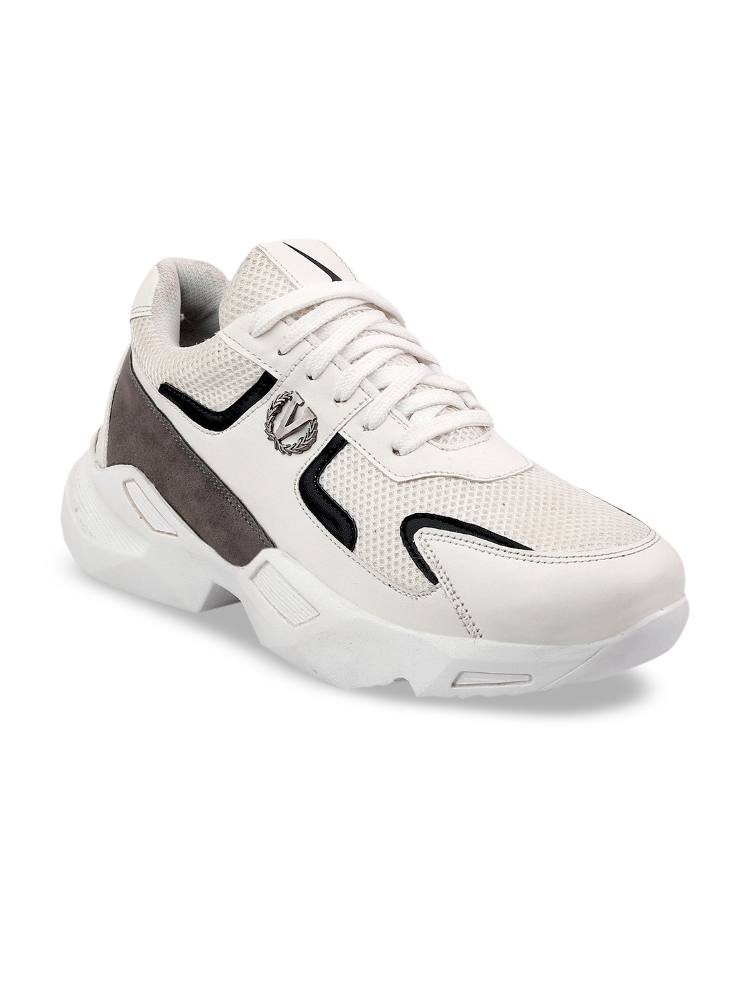 Woakers Men White & Brown Textured Stylish Running Shoes