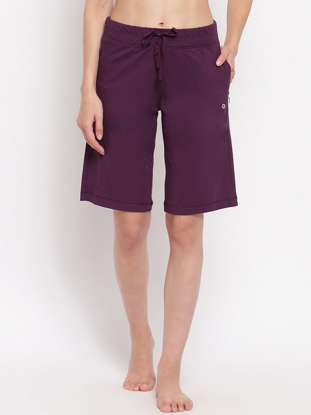 Enamor Women Solid Mid-Rise Cotton Lounge Shorts, Purple