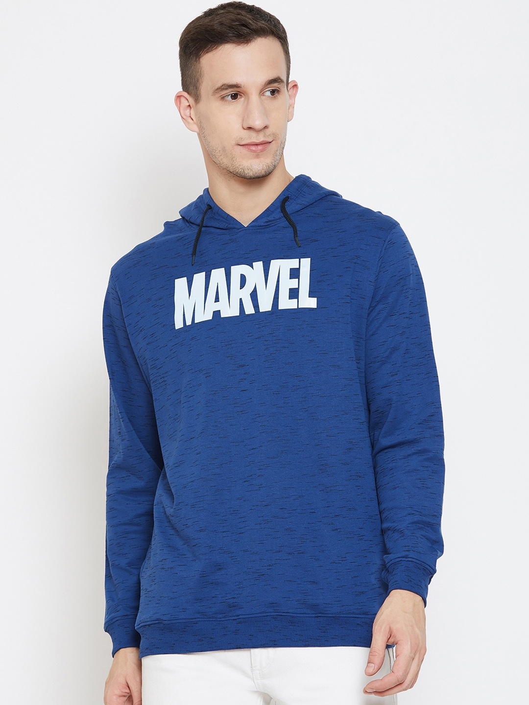 Marvel by Wear Your Mind Men Blue Printed Hooded Sweatshirt