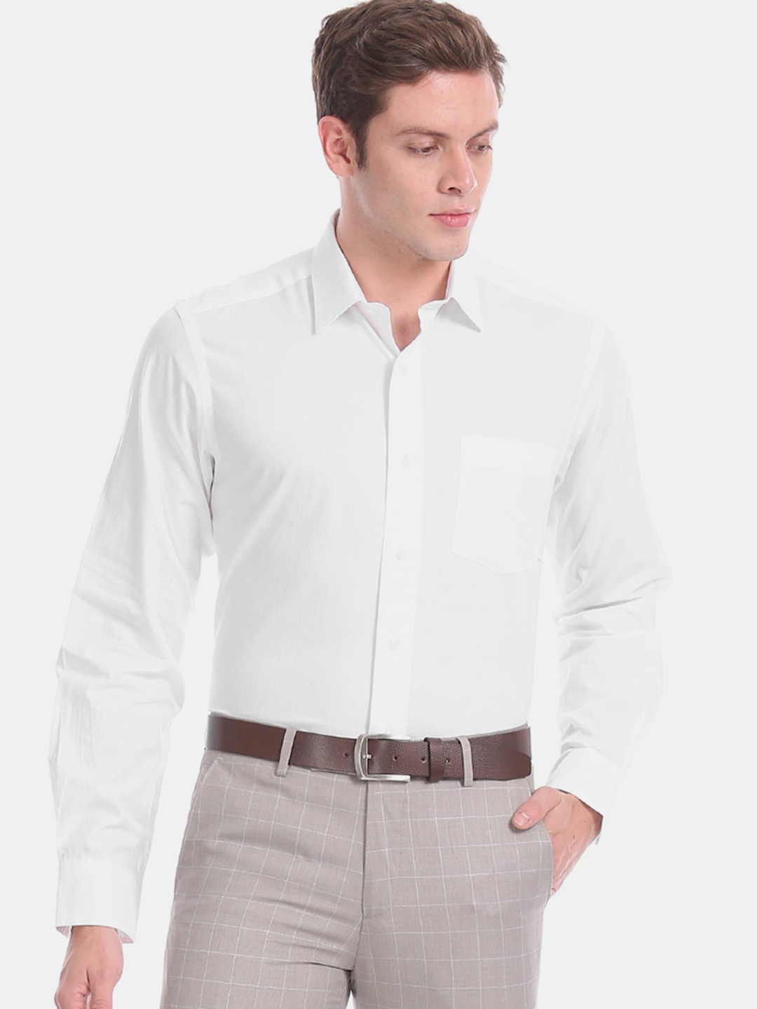 Arrow Men White Regular Fit Self Design Formal Shirt
