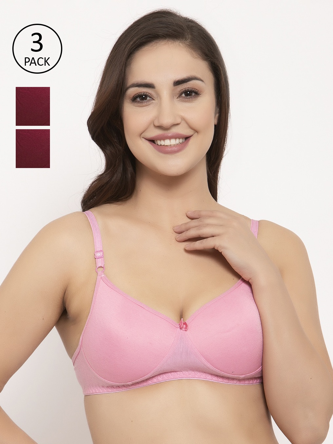 GRACIT Pack Of 3 Solid Push-Up Bras PW5-10-14-14, Pink