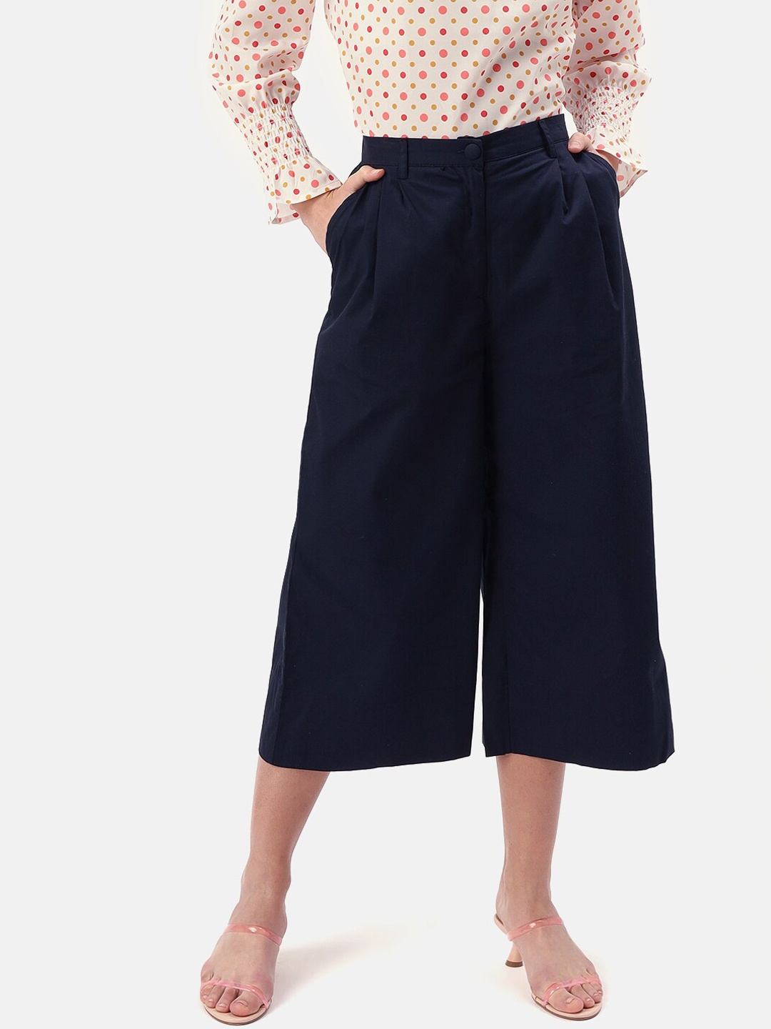 Saaki Women Navy Blue Regular Fit Solid Culottes