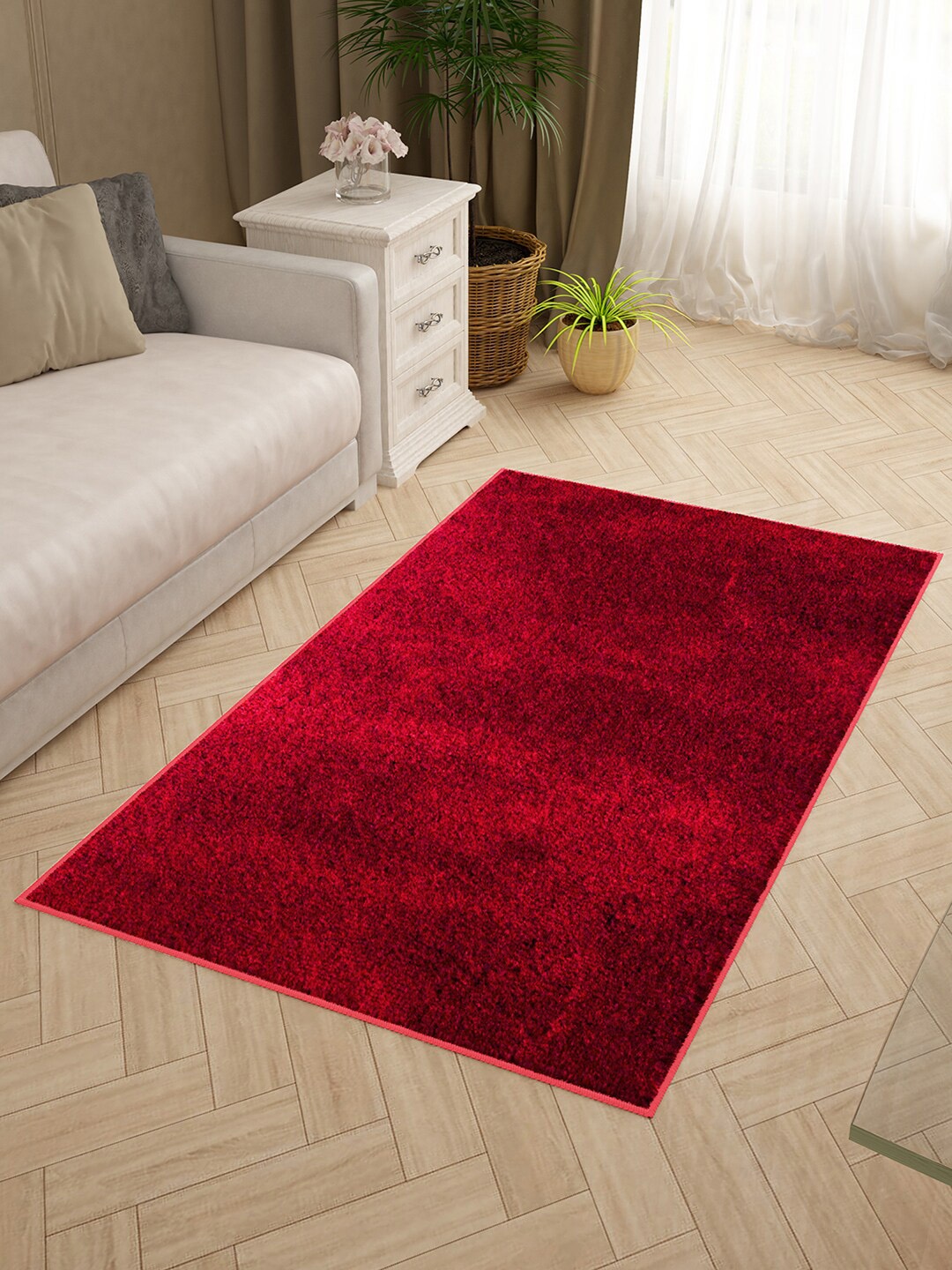 Story@home Maroon Solid Anti-Skid Carpet