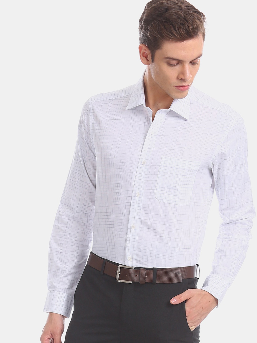Arrow Men White Regular Fit Checked Formal Shirt