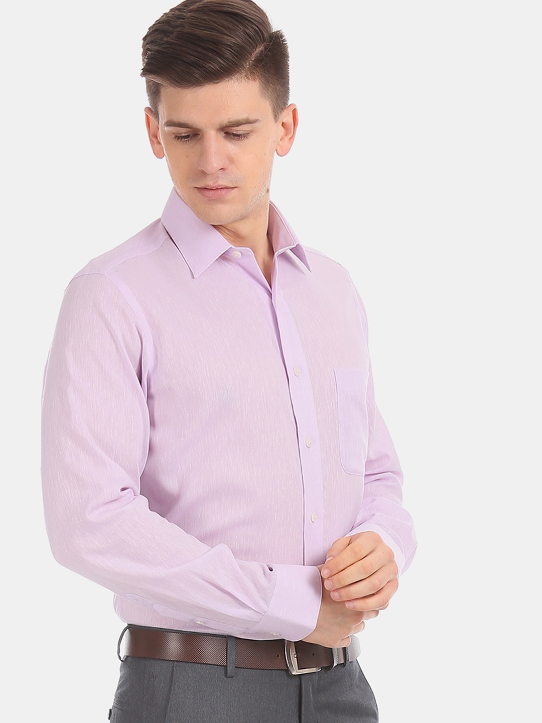 Arrow Men Lavender Regular Fit Solid Formal Shirt