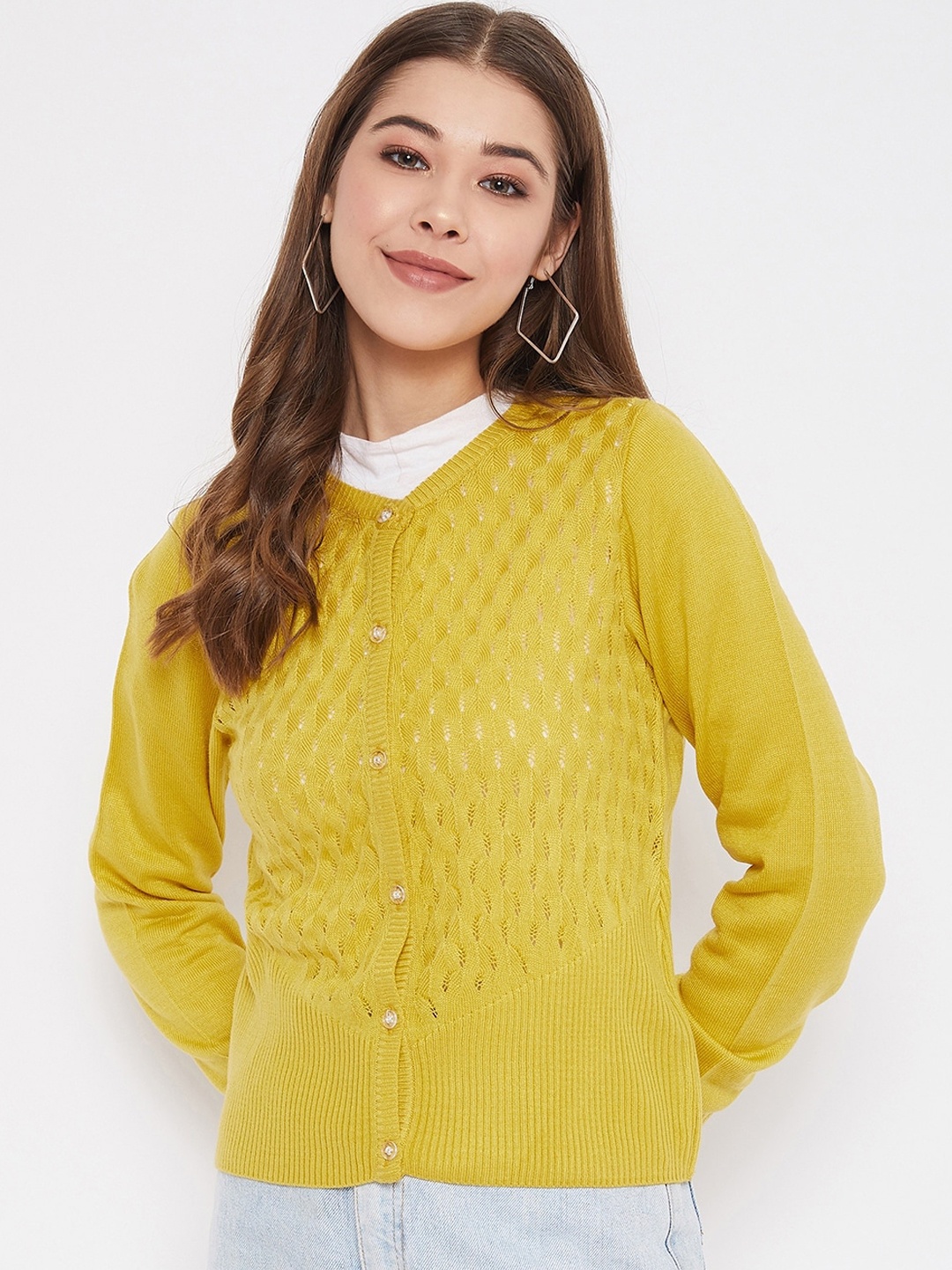 JUMP USA Women Yellow Solid Cardigan