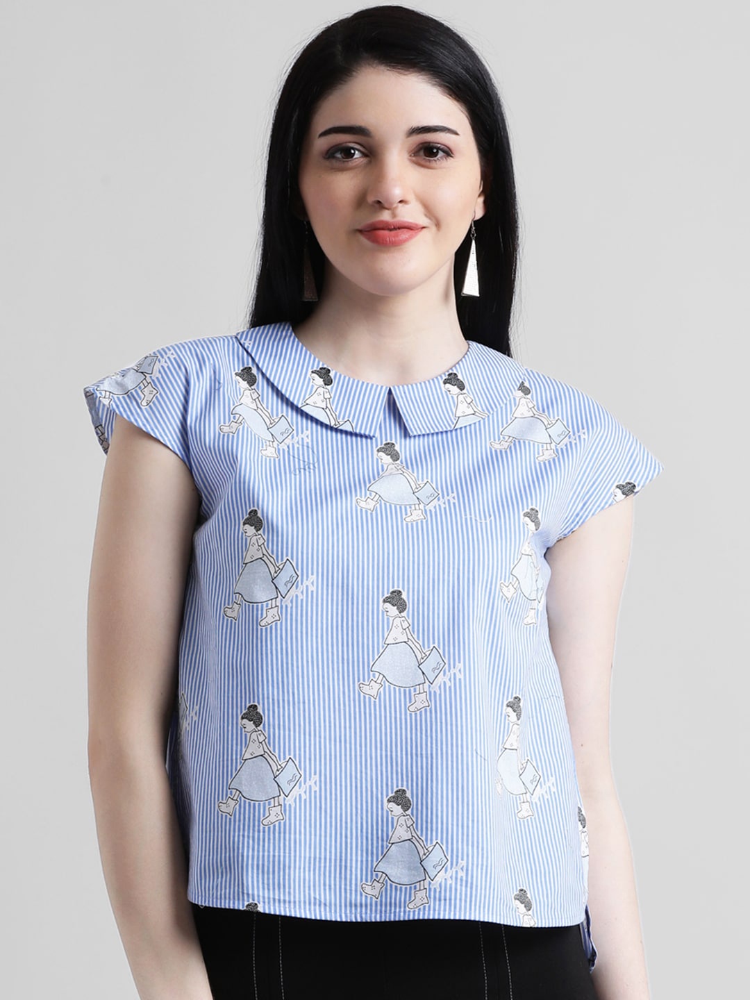 Zink London Women Blue Striped Top