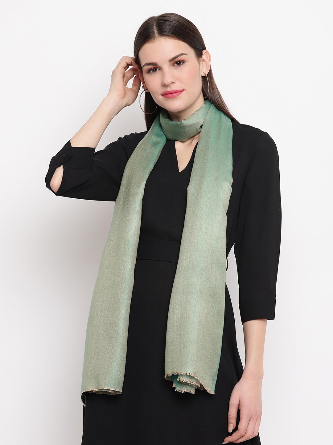 Tossido Women Sea Green Solid Two-Toned Reversible Kashmiri Stole