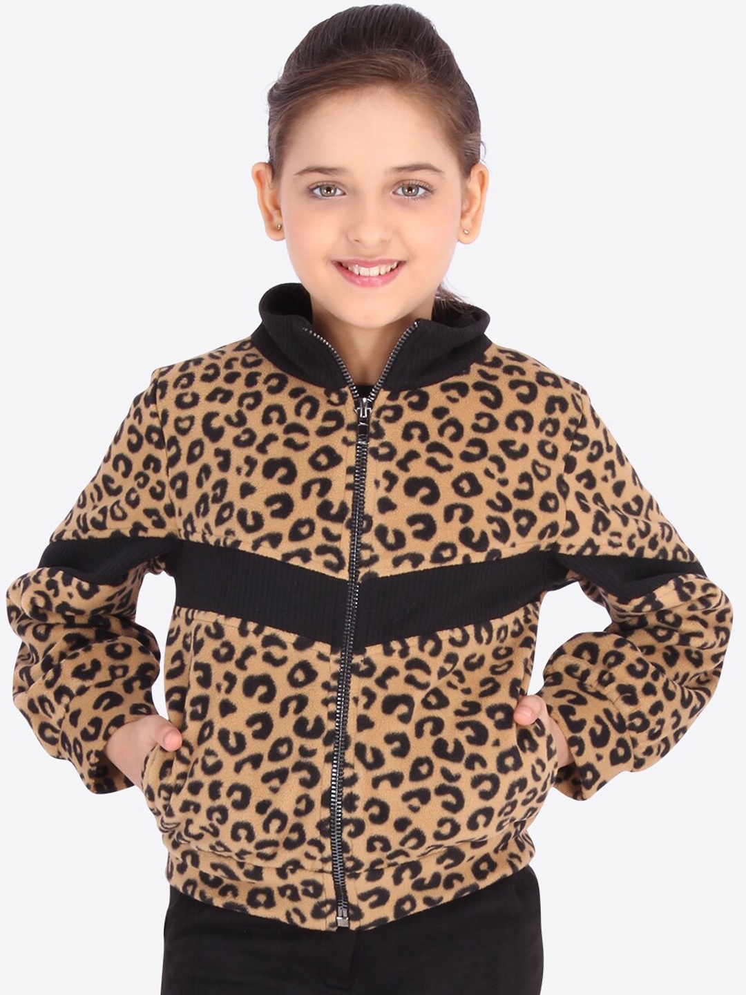 CUTECUMBER Girls Brown Printed Bomber