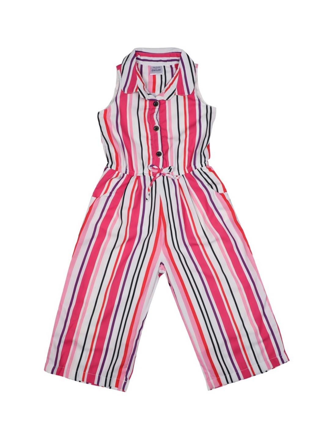 Doodle Girls Pink & White Striped Basic Jumpsuit