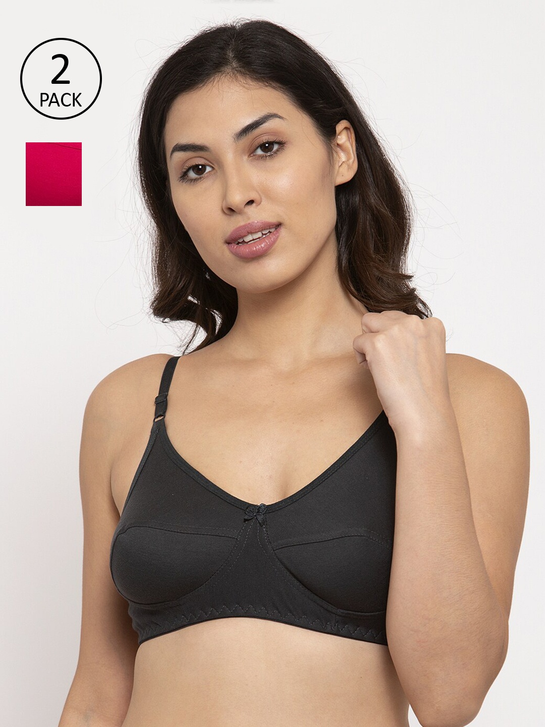 Innocence Women Pack Of 2 Solid Everyday Bras BBAPLIN90547_38B, Black