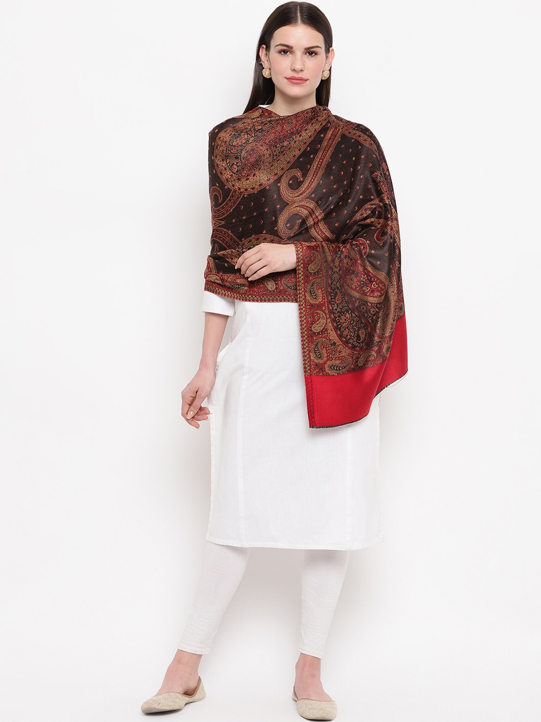 Tossido Women Brown & Maroon Ethnic Motifs Woven Design Kashmiri Stole