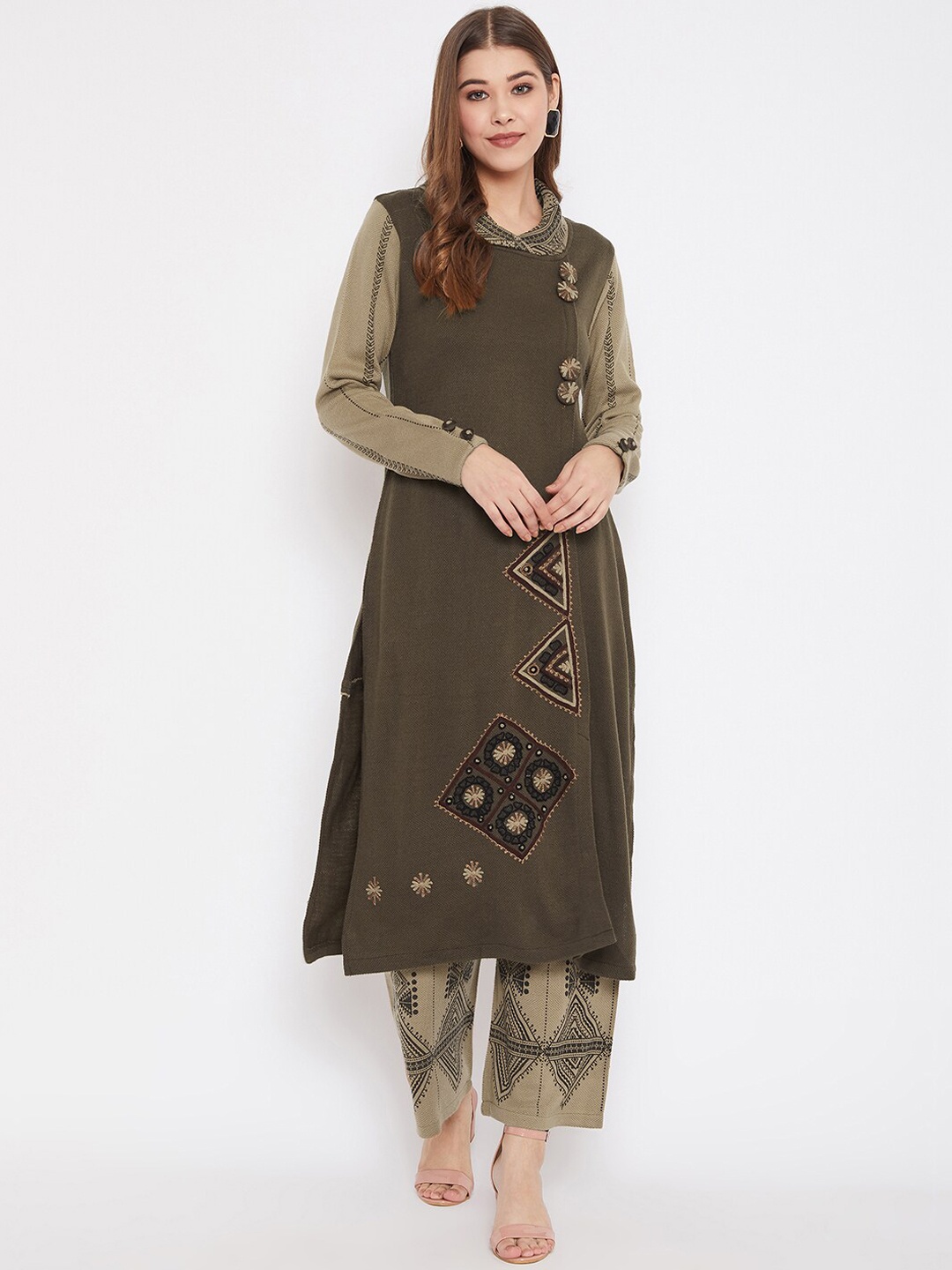 Zigo Winter Wear Women Olive Green & Beige Woven Design Kurta with Trousers & Dupatta
Zigo Winter Wear Women Olive Green & Beige Woven Design Kurta with Trousers & Dupatta