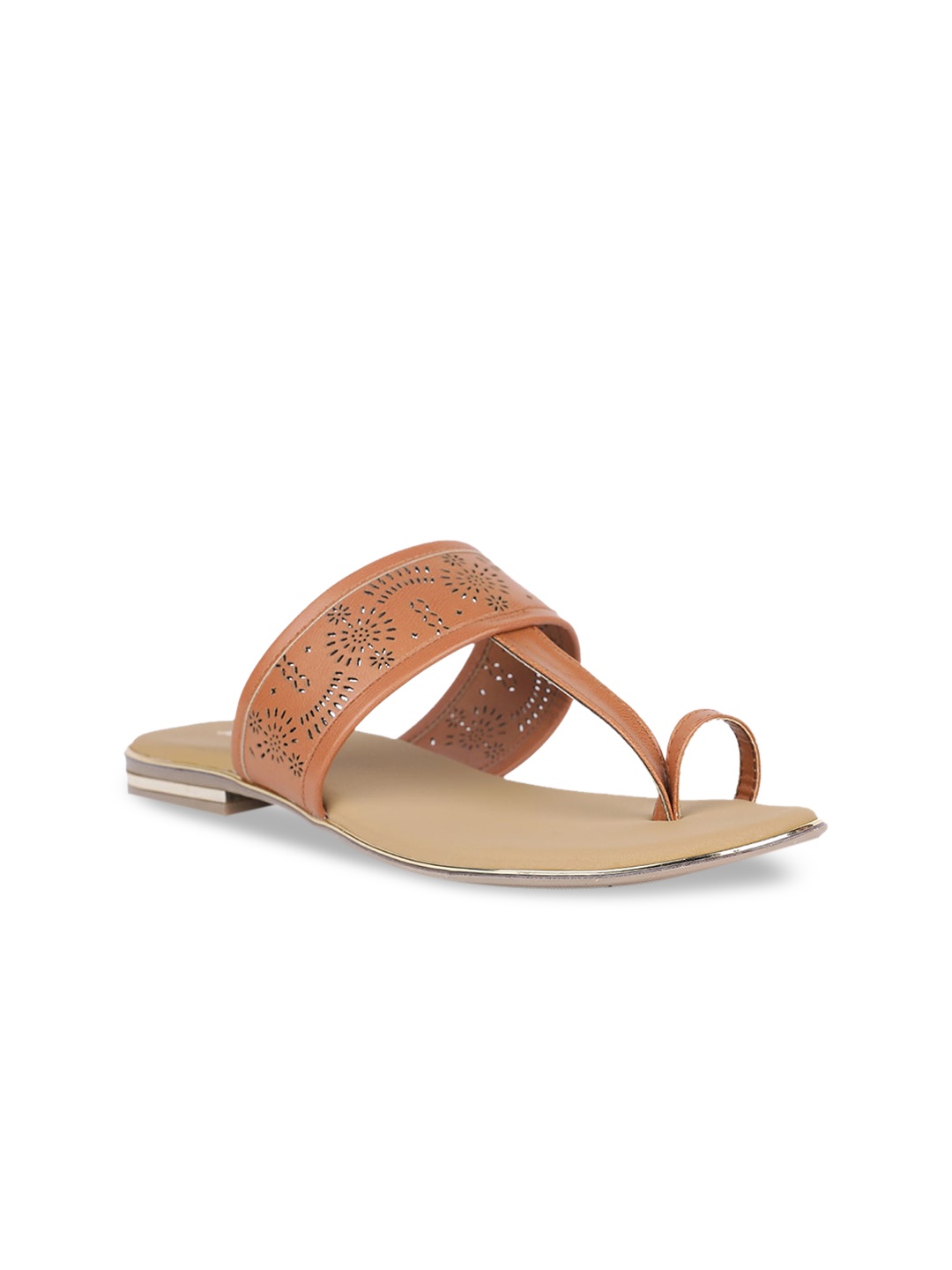 Bata Women Brown Textured PU One Toe Flats