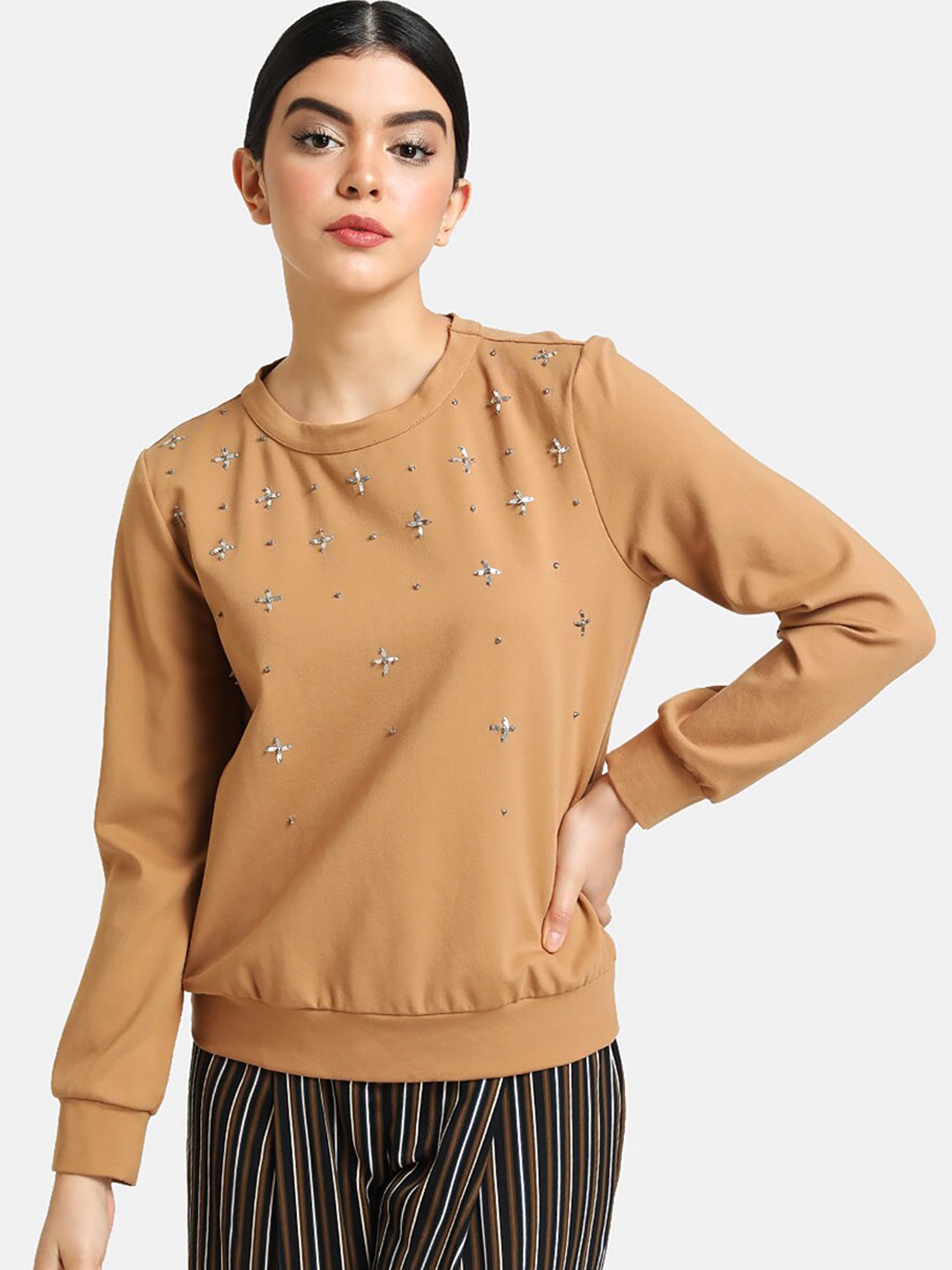 Kazo Women Beige Embellished Sweater