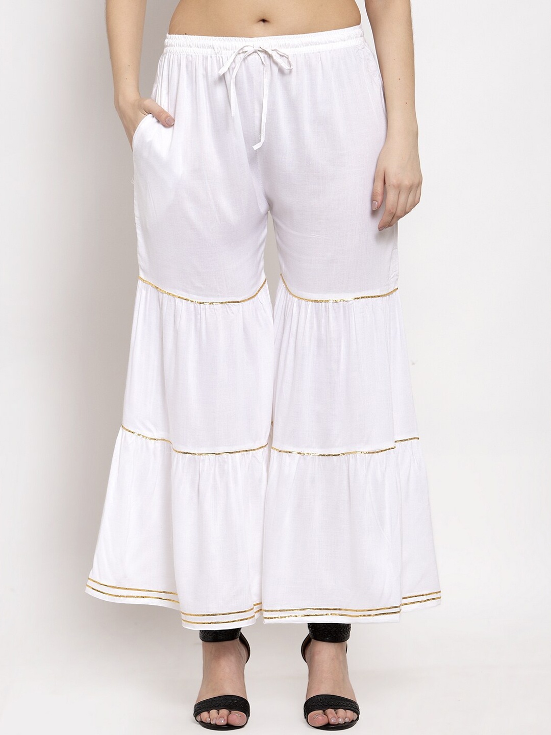 Miaz Lifestyle Women White Solid Flared Palazzos