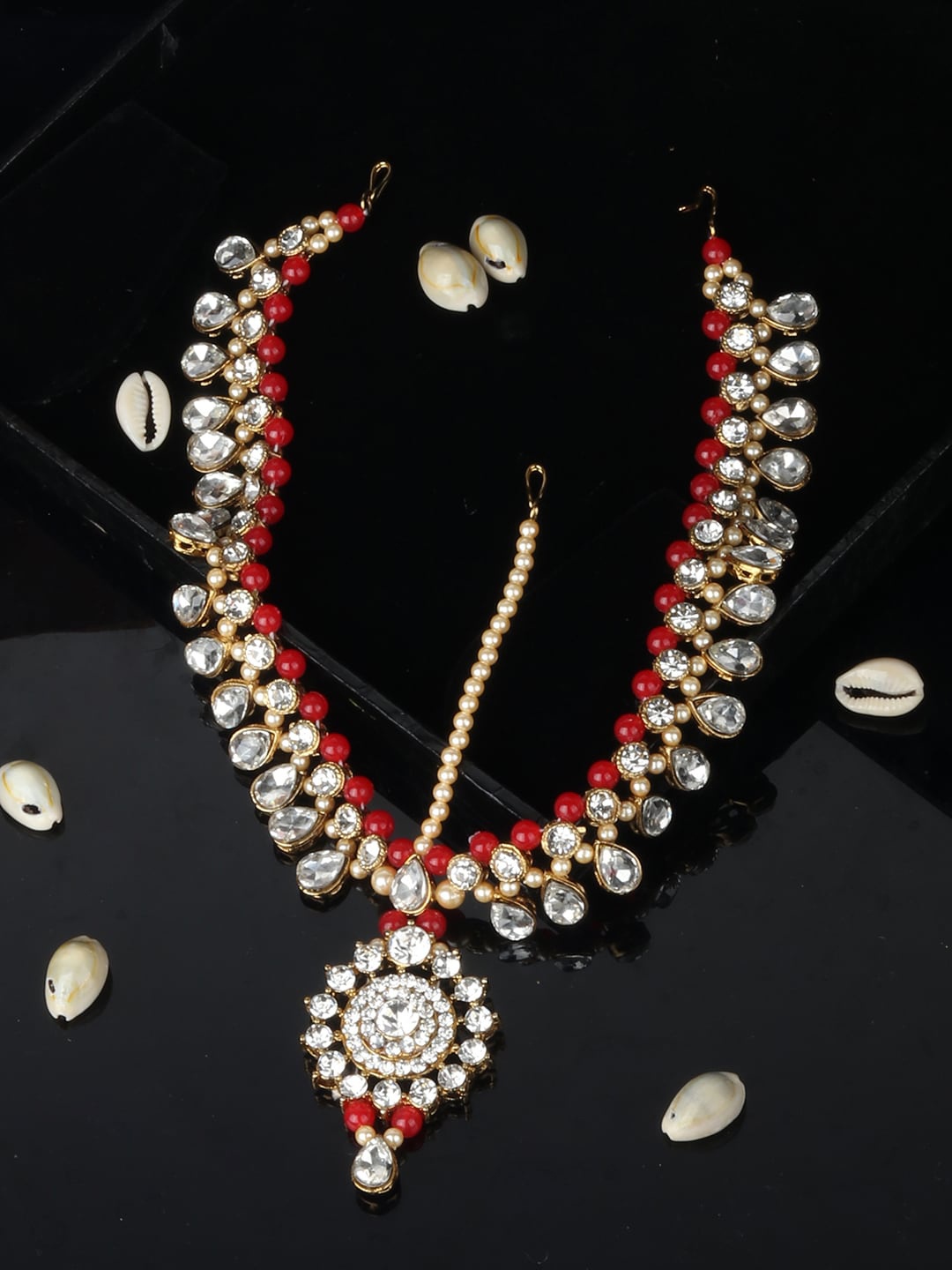 ANIKAS CREATION Gold-Plated White & Red Stone-Studded & Beaded Handcrafted Matha Patti
ANIKAS CREATION Gold-Plated White & Red Stone-Studded & Beaded Handcrafted Matha Patti