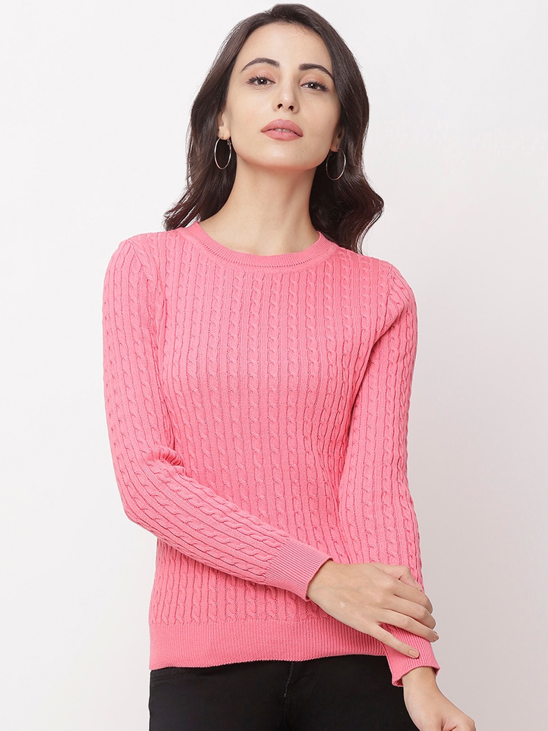 Globus Women Pink Self Design Sweatshirt
