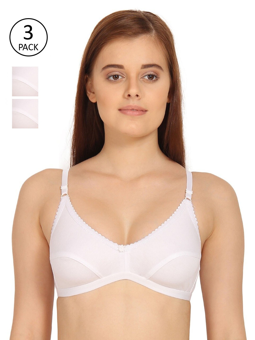 Innocence Pack Of 3 White Solid Non-Padded Nonwired Everyday Bras BBAPLIN90242_44B