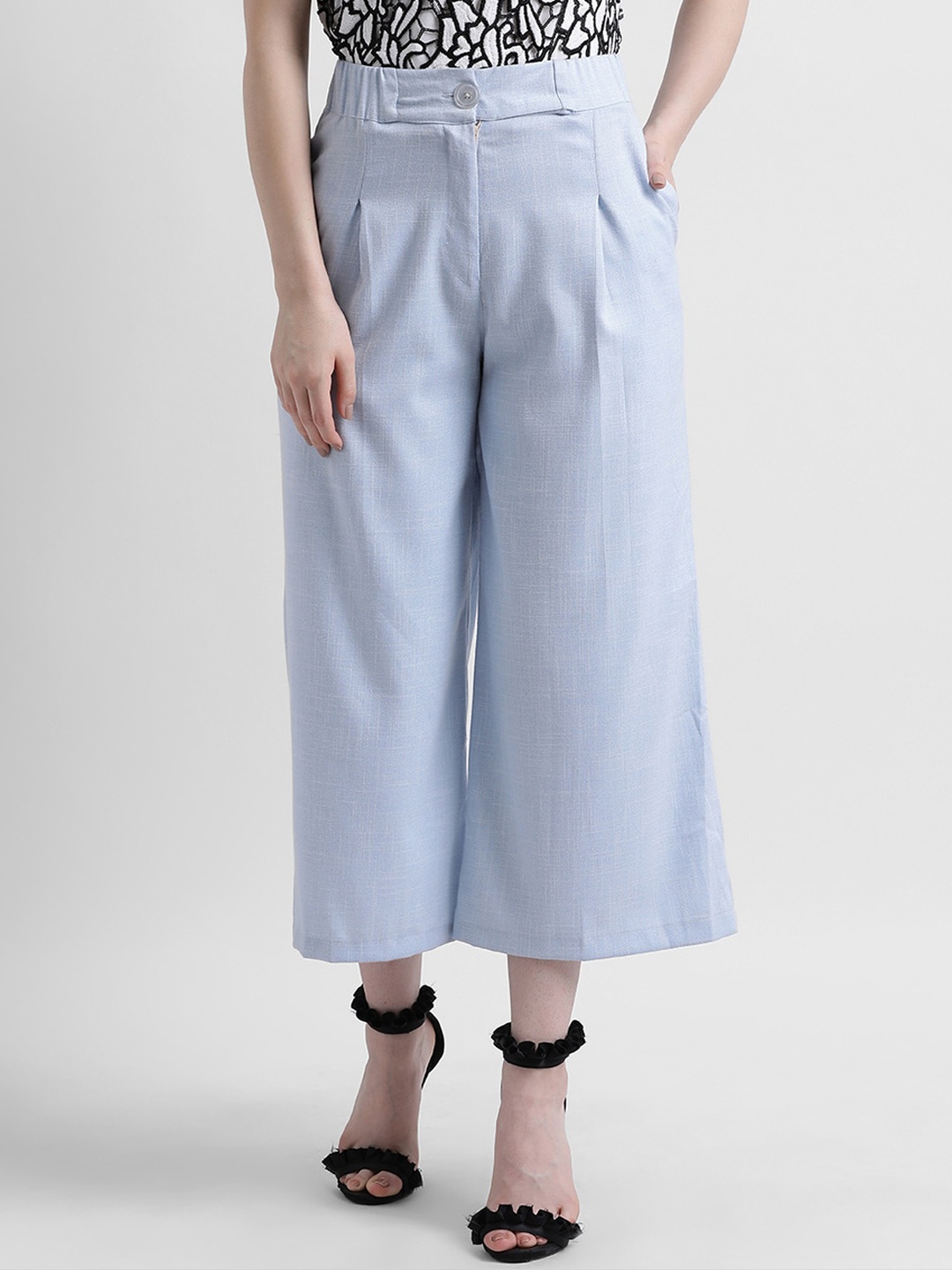 Zink London Women Blue Flared Solid Culottes