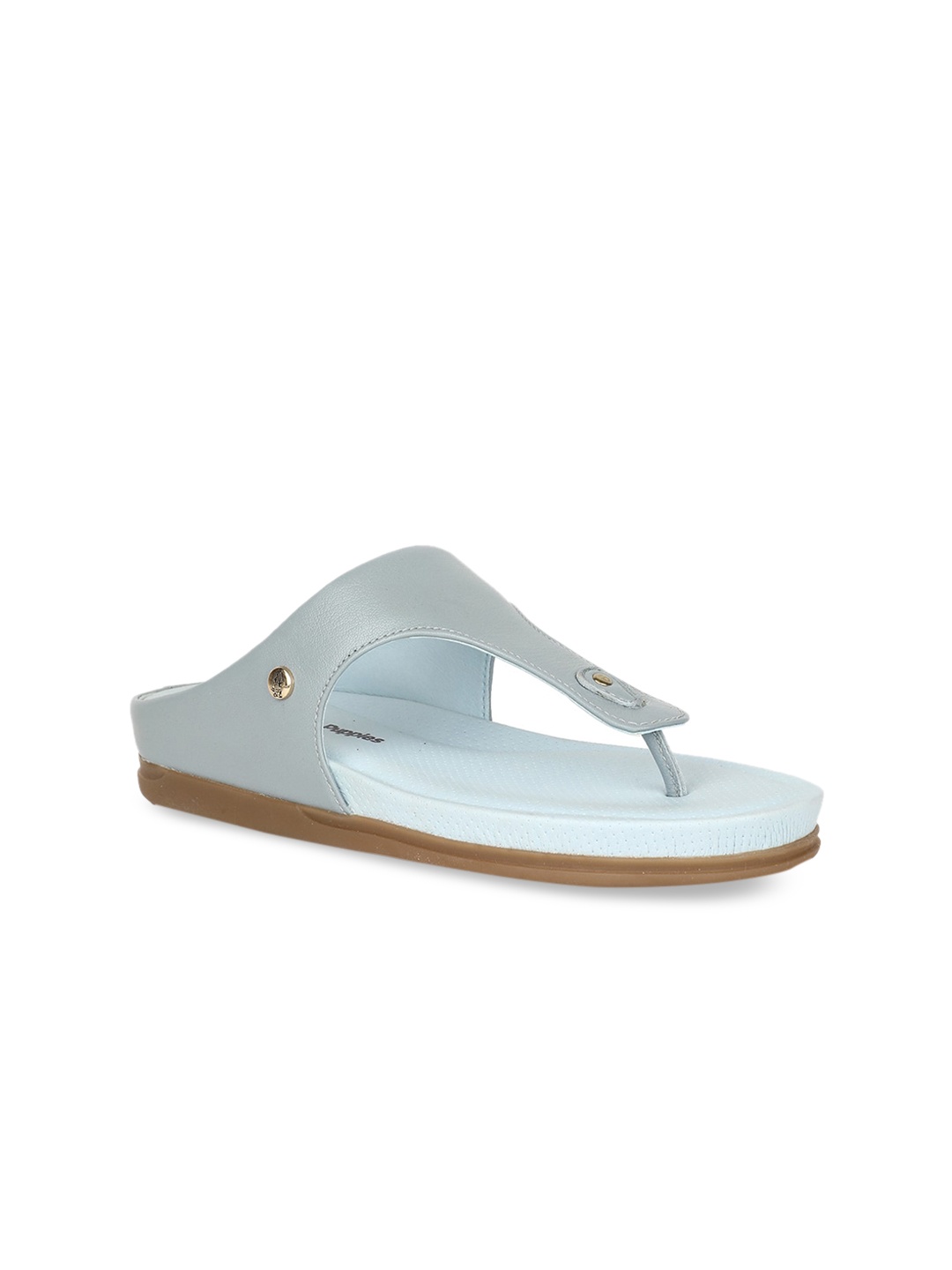 Hush Puppies Women Blue Leather T-Strap Flats