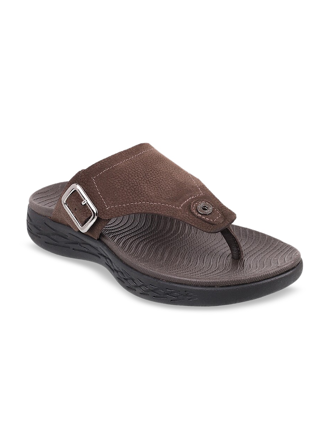 Mochi Men Brown Solid Comfort Sandals