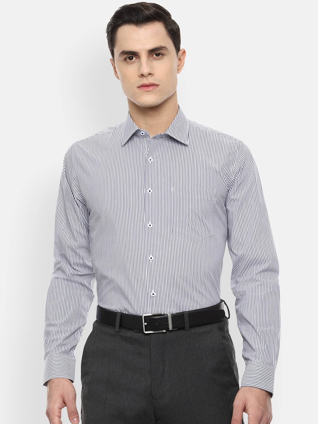 Van Heusen Men Grey Slim Fit Striped Formal Shirt
