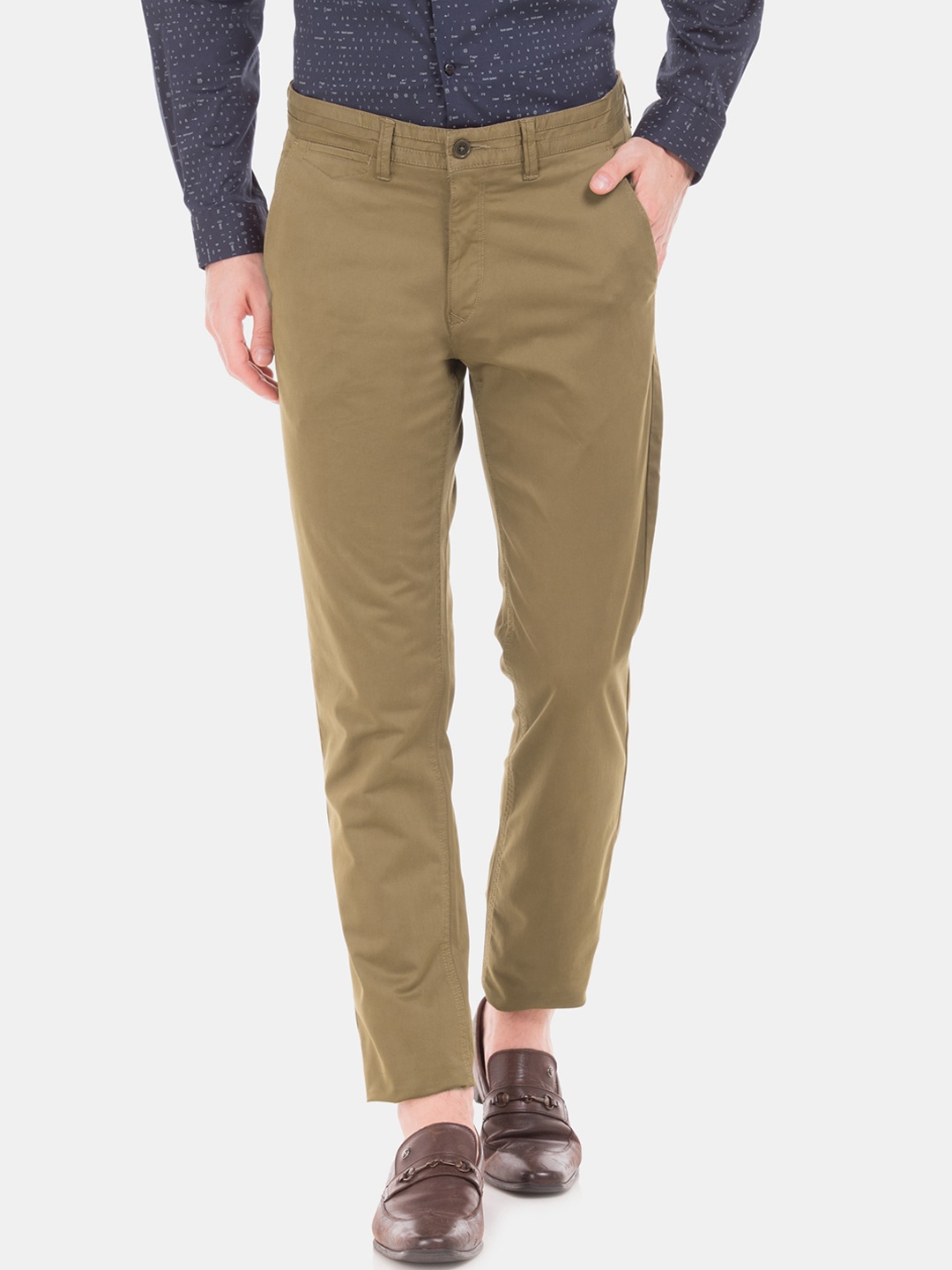 Arrow Sport Men Green Slim Fit Solid Formal Trousers