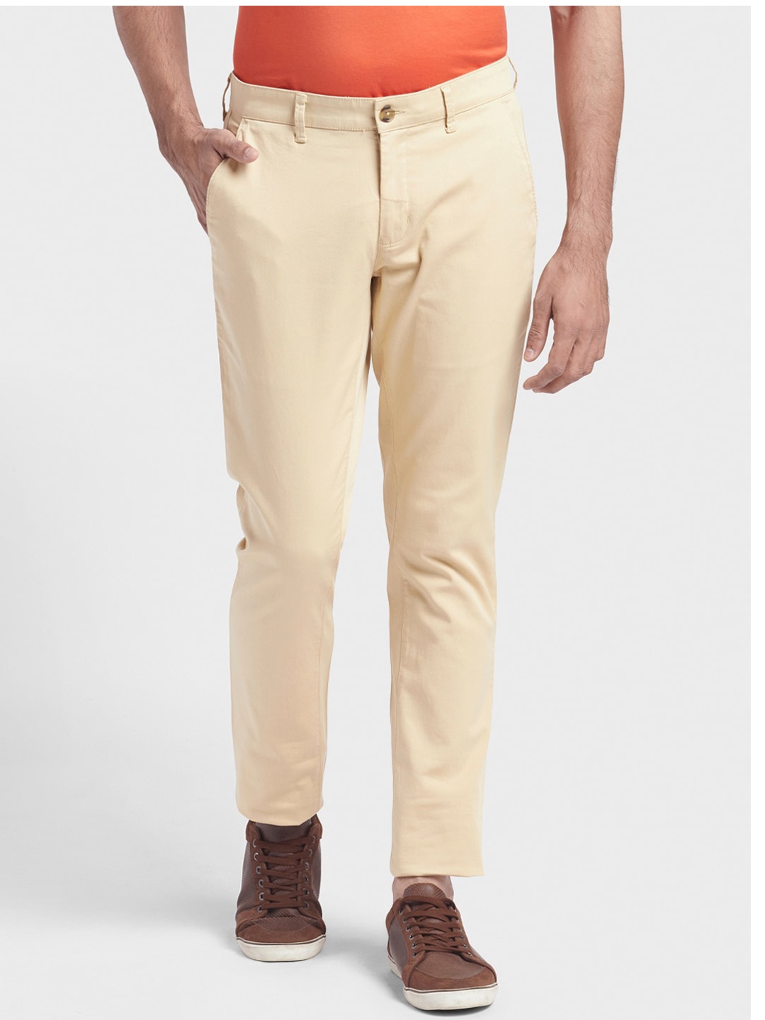 ColorPlus Men Beige Regular Fit Solid Chinos