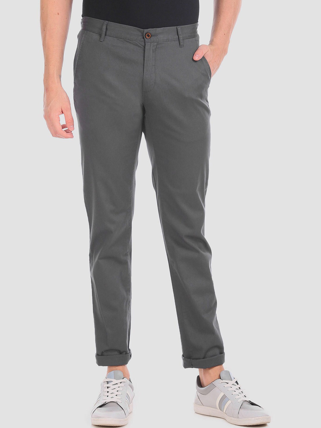 Arrow Men Grey Regular Fit Solid Regular Trousers