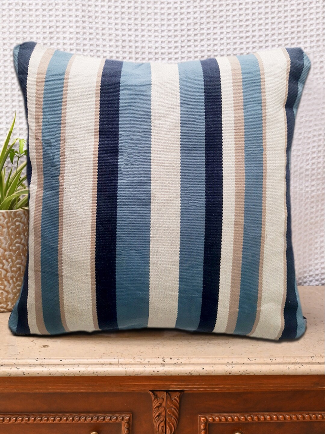 AVI Living Blue & White Set of Single Striped Square Cushion Covers