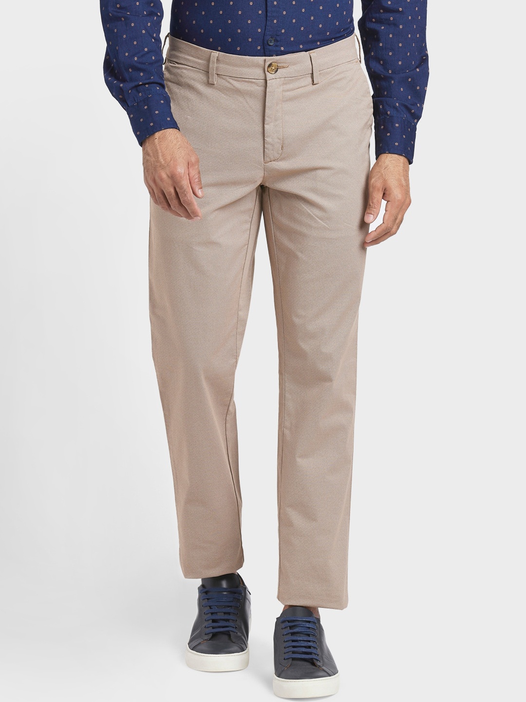 ColorPlus Men Khaki Regular Fit Printed Regular Trousers