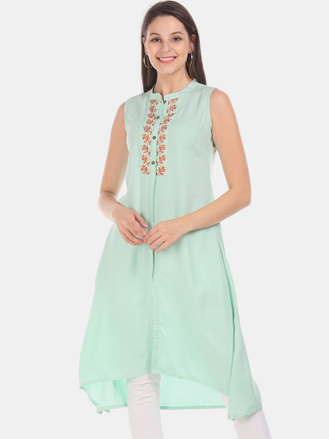 Karigari Women Green Yoke Design A-Line Kurta