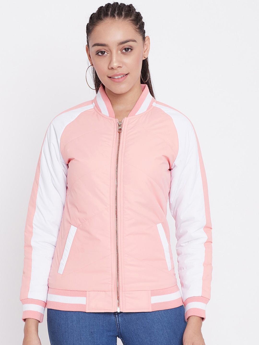 Austin wood Women Pink Colourblocked Lightweight Bomber