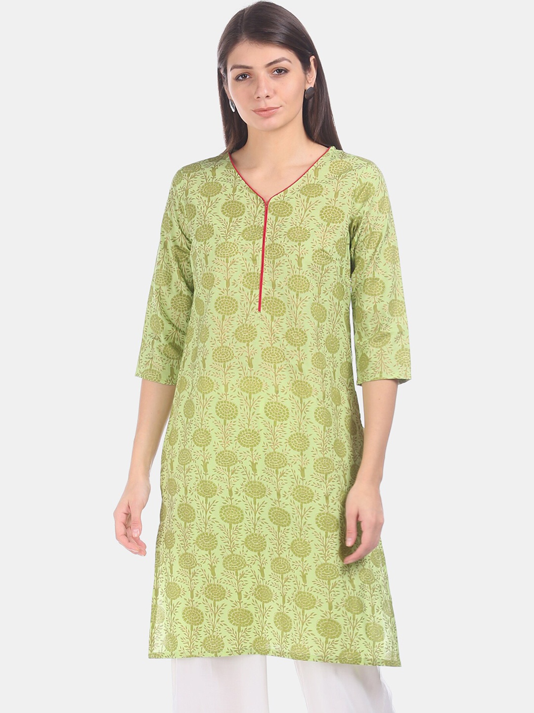 Karigari Women Green Printed Straight Kurta