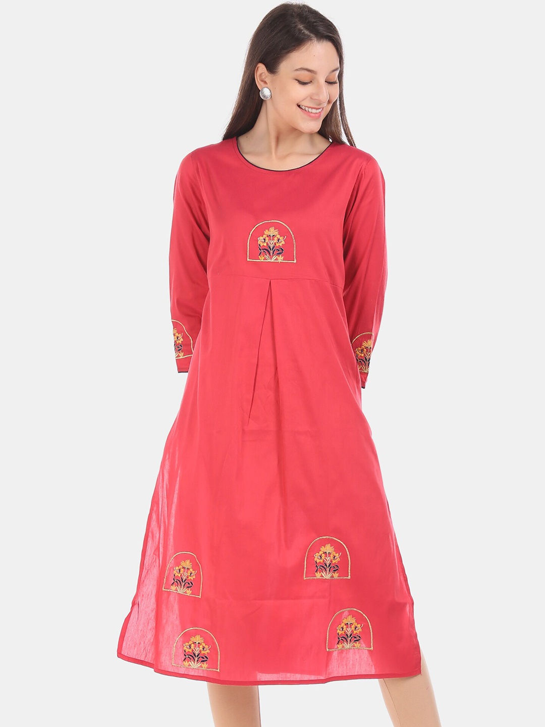 Karigari Women Pink Embroidered A-Line Kurta