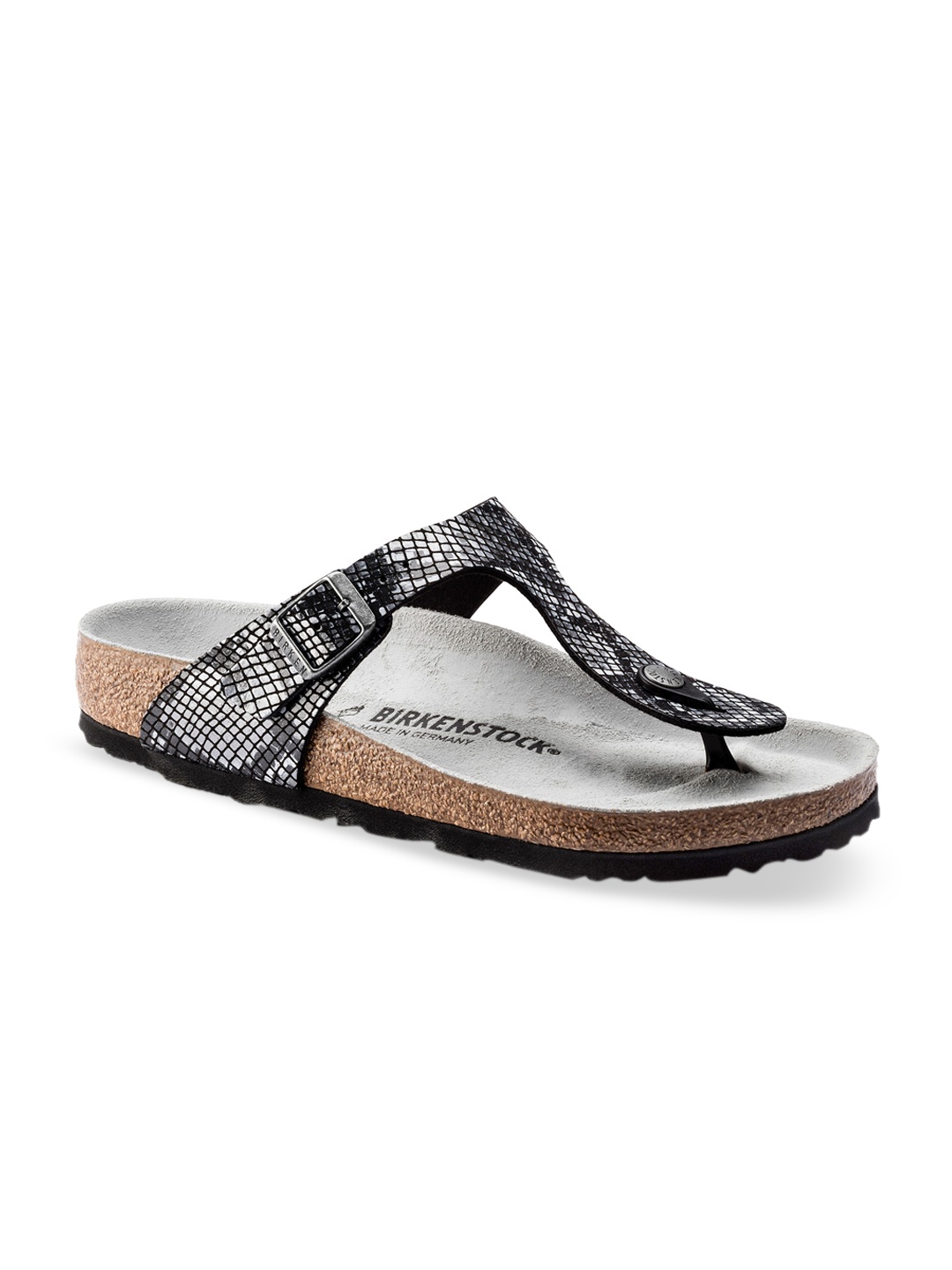 Birkenstock Women Black & Grey Gizeh Regular Width Flats
