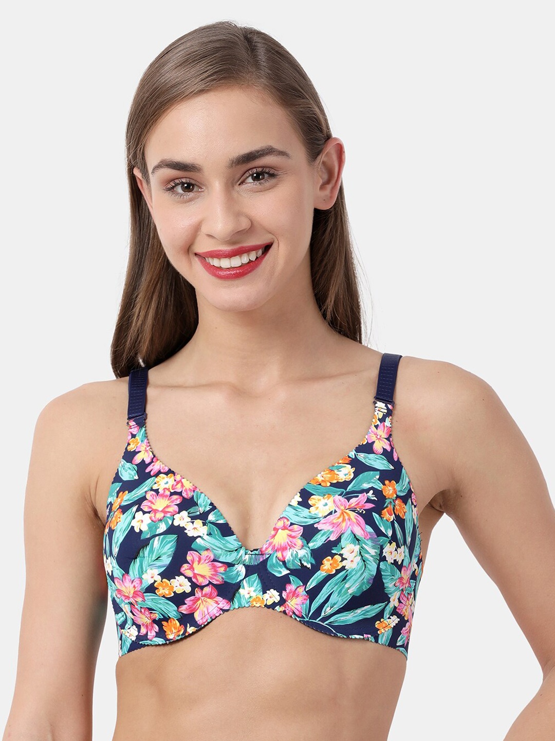 shyaway Blue & Pink Floral Printed Under-Wired Lightly Padded Everyday Bra SY91036