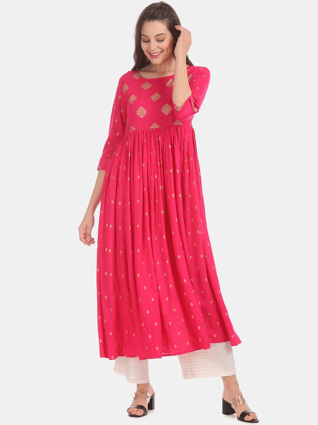 Anahi Women Fuchsia Pink Printed Anarkali Kurta