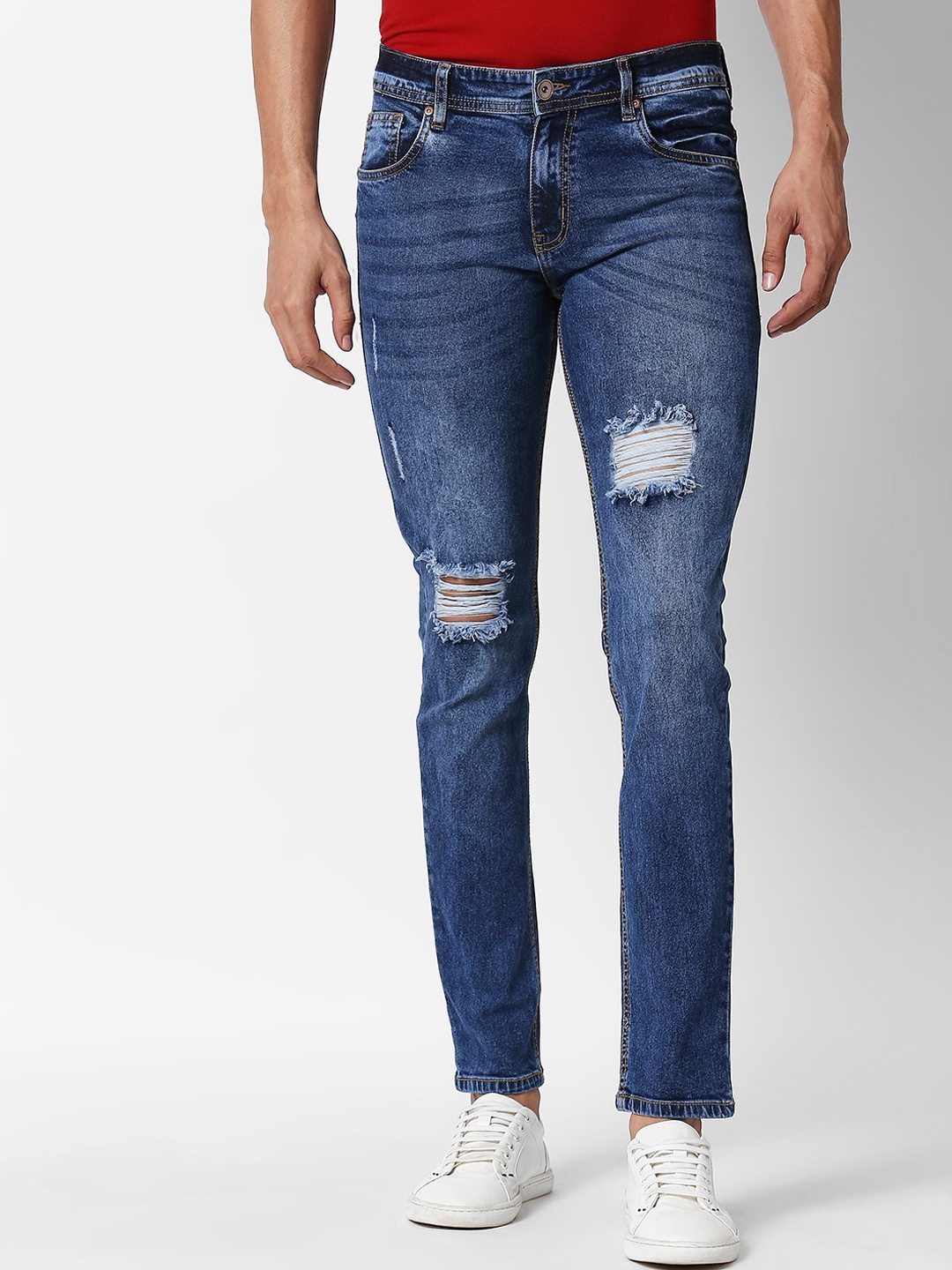 High Star Men Blue Slim Fit Mid-Rise Mildly Distressed Stretchable Jeans