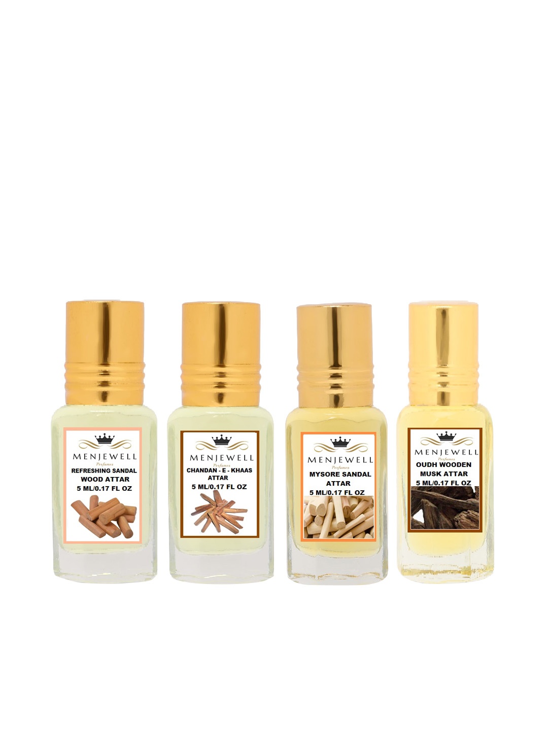 Menjewell Pack of 4Pc Mysore Chandan Oudh Refreshing Sandalwood Attar Perfume Each 5ml, Transparent
Menjewell Pack of 4Pc Mysore Chandan Oudh Refreshing Sandalwood Attar Perfume Each 5ml, Transparent