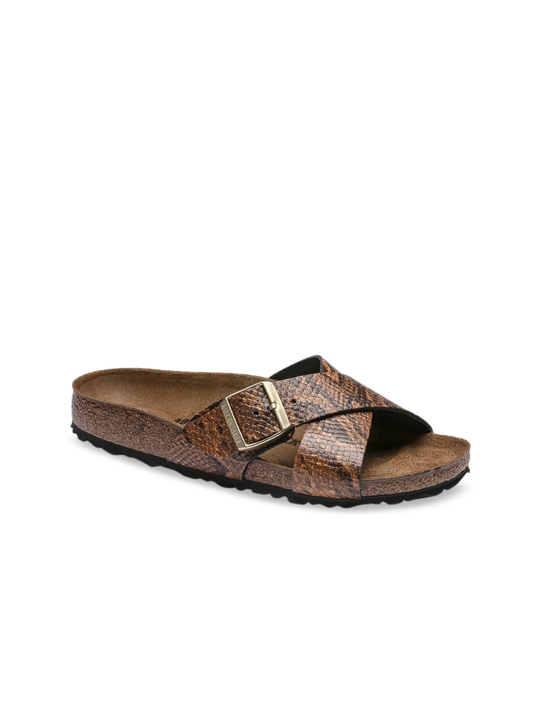 Birkenstock Women Brown Textured Leather Siena Narrow Width Flats