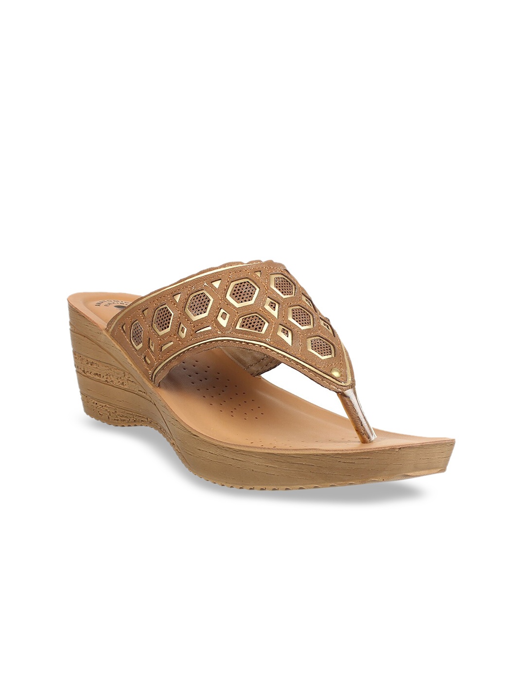 Inblu Women Beige & Gold-Toned Embellished Wedges
