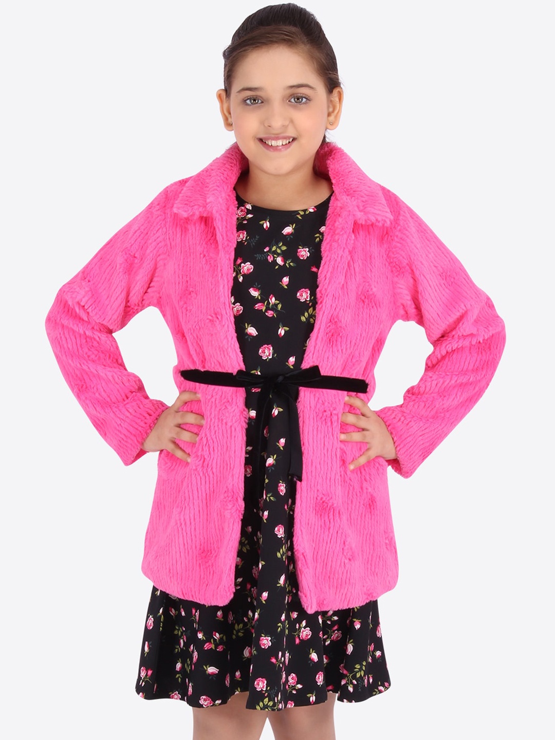 CUTECUMBER Girls Black Printed A-Line Dress & Jacket
