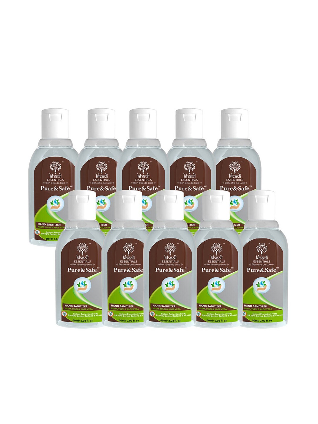 KHADI ESSENTIALS Set Of 10 Pure & Safe Instant Hand Sanitizer, White