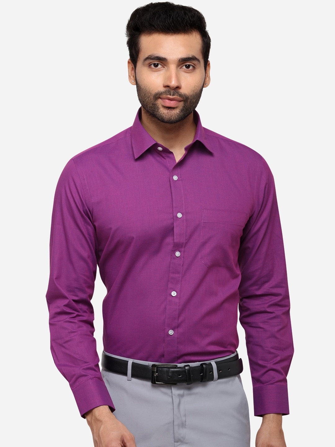 Greenfibre Men Purple Regular Fit Solid Formal Shirt